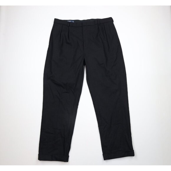 Vtg 90s Ralph Lauren Mens 40x32 Wool Blend Pleated Cuffed Wide Leg Chino Pants